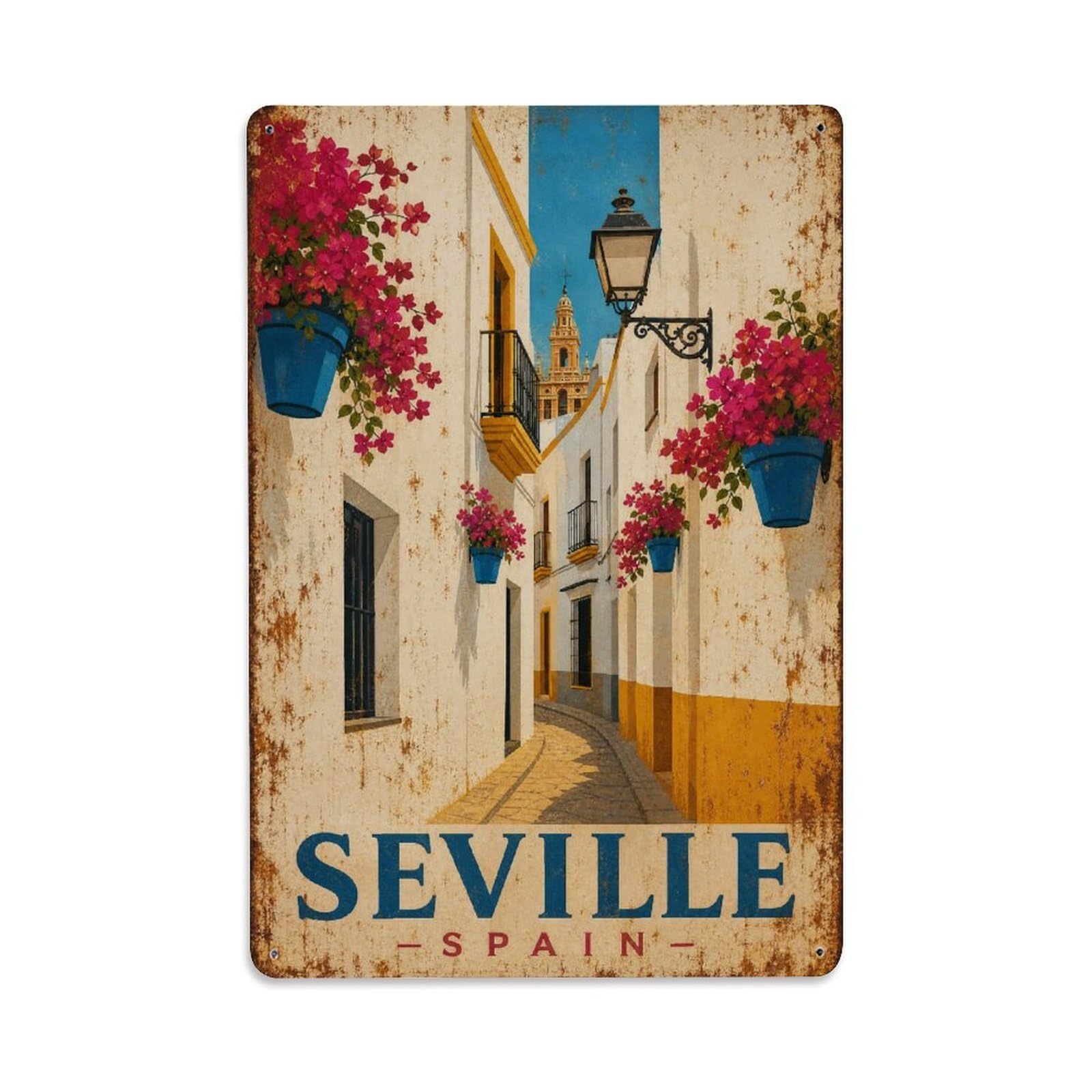 Metal Tin Sign Seville Spain Vintage Travel