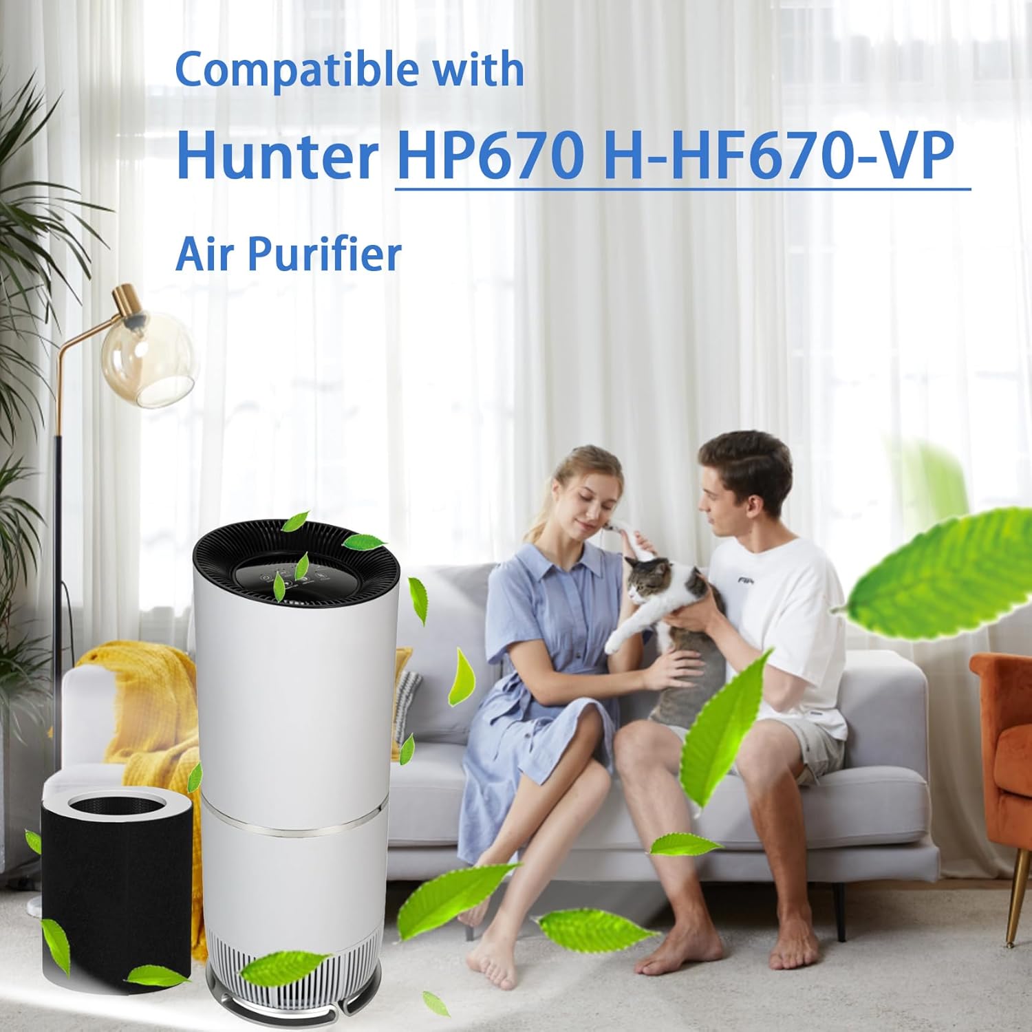 H-HF670-VP Replacement Filter Compatible with Hunter HP670 Tower Air Purifier | 2 Pack H13 True Hepa and 8 Pack Activated Carbon Pre-Filter - Capable of Capturing Dust Pet Dander, Ideal for Room - Image 2