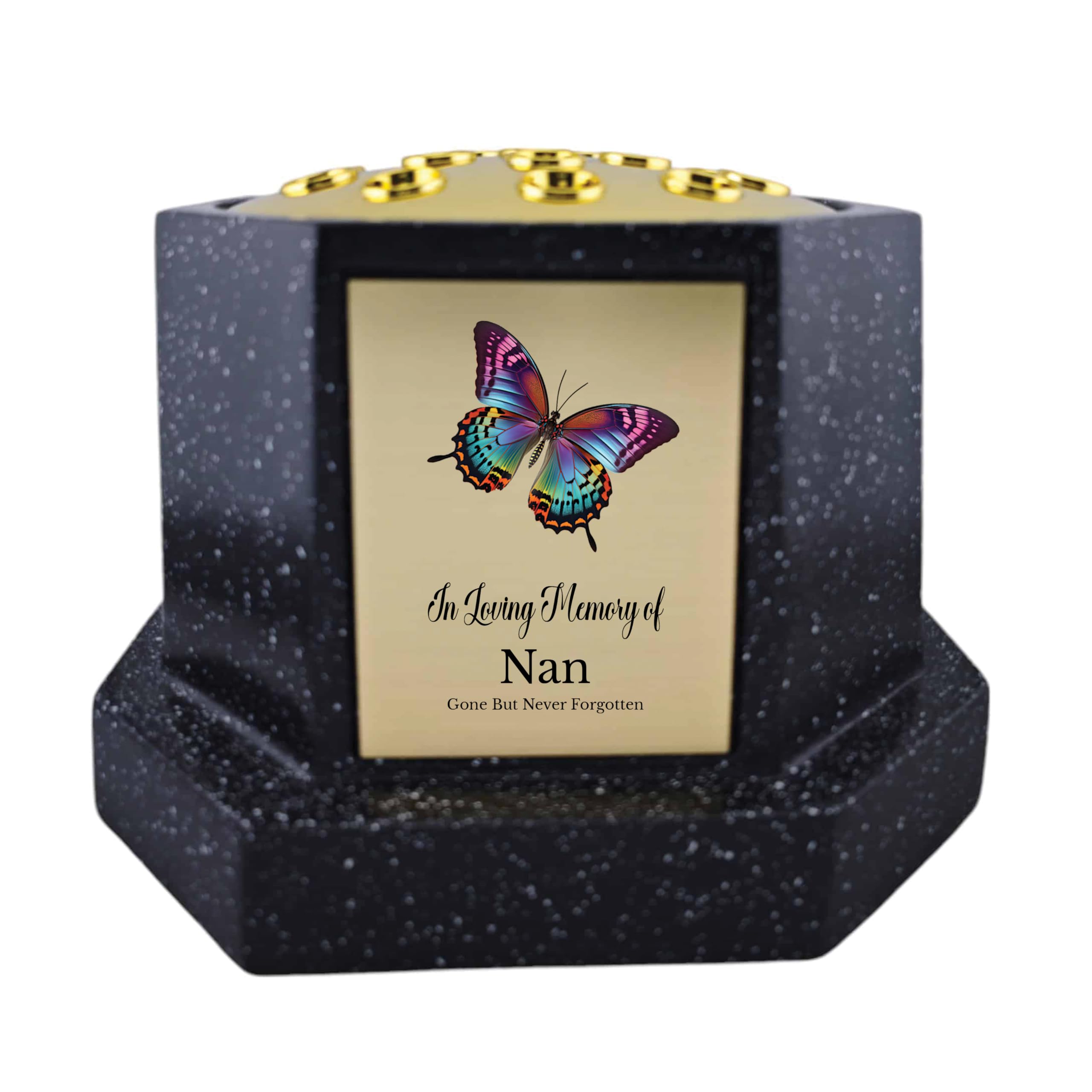 1Stclassgifts Black In Loving Memory Of Memorial Octagon Rose Bowl Grave Marker Flower Pot Vase With Butterfly Design Mum & Lots More /Gold (Uv Printed) (Nan)