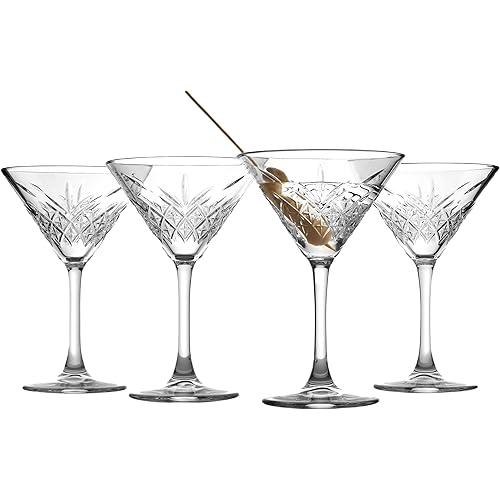 Pasabahce Premium Stemmed Martini Glasses Set of 4, Crystal Design Cocktail Cups 7.8 Oz, Vintage Coupe Glasses,Elegant Cocktail Glasses, Perfect For Parties, Gifts, Housewarming, Weddings, Aniversary
