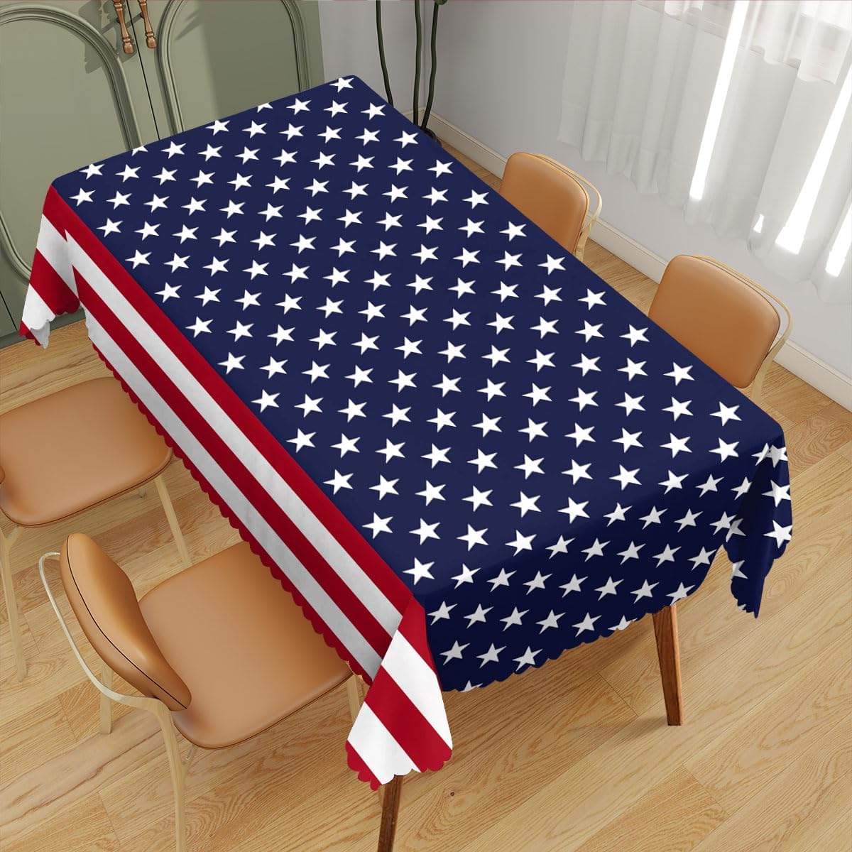 4th of July Decorative Rectangle Tablecloth American Flag Patriotic Party Rectangle Tablecloth Picnic Table Cover BBQ Table Cloths Polyester for Kitchen Coffee 52 x 70 Inch 4-6 Seats