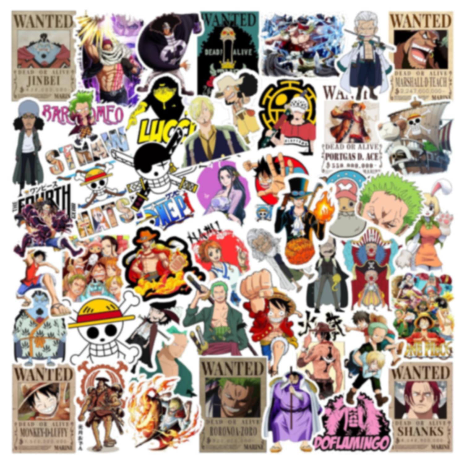 CodersParadise Pack of 54 One Manga Vinyl Self Adhesive Sticker for Laptop Journal Guitar Mobile Case Waterproof Residue Free Multicolor Anime Stickers 3 Inches for Metal Glass Wooden Plastic Surface