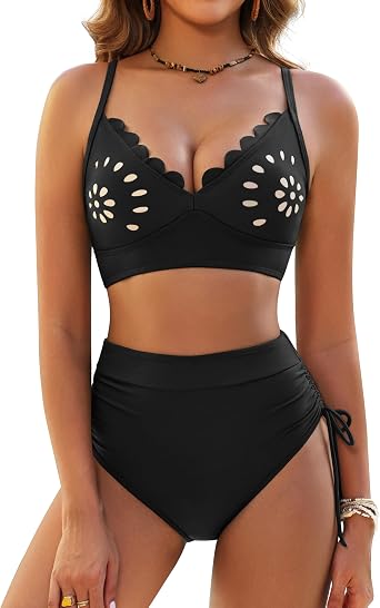 BMJL Womens High Waisted Bikini Sets Tummy Control Swimsuits Two Piece Bathing Suits Adjustable Triangle Modest Swimwear