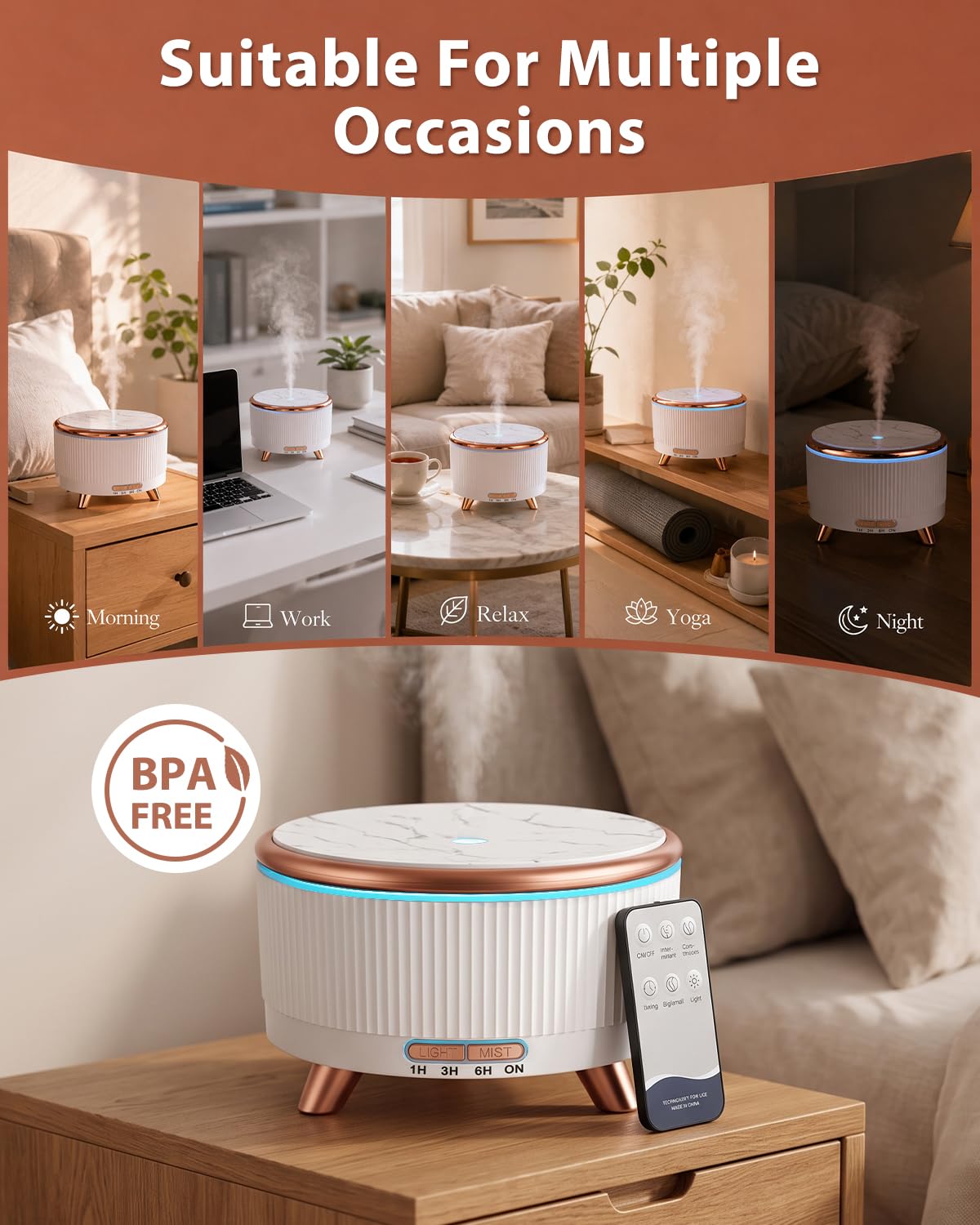 500ml Diffusore di Oli Essenziali,Umidificatore Ambiente | Profumatore per Ambienti Ultrasuoni, Silenzioso, Timer, Spegnimento Auto,7 Colori LED, per Aromaterapia, Yoga