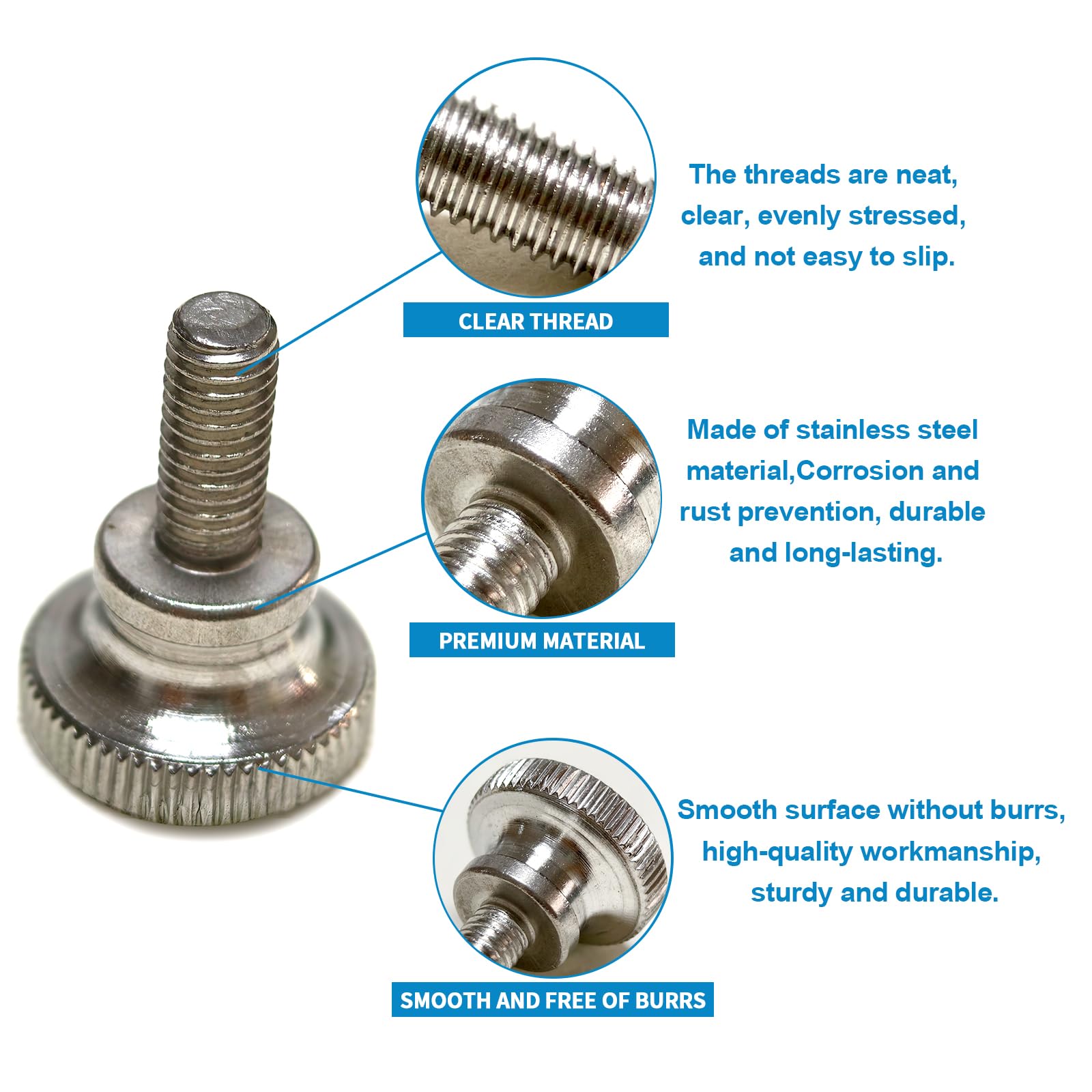 Viti zigrinate M5 x 12 mm in acciaio inox, testa piatta zigrinata per un facile serraggio a mano, viti per pollice, per mobili, macchine, fai da te, set di 10 viti M5
