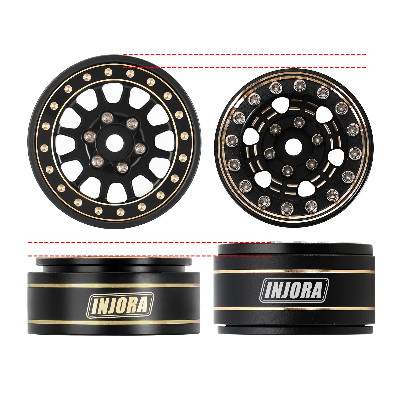 INJORA 1.0 Plus mosiężne felgi Beadlock 4 szt. 12-ramienne koła do RC Crawler TRX4M SCX24 FCX24 1/24 1/18