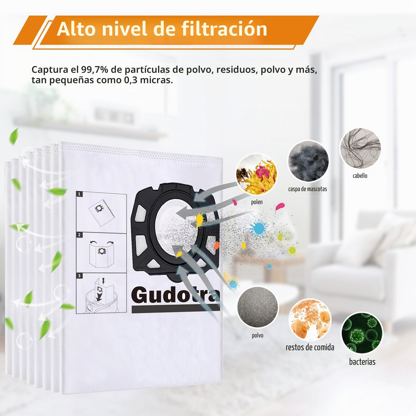 Gudotra 10 Bolsas de Repuesto para Aspiradora WD3 Compatibles con Kärcher WD2Plus WD2 WD3 KWD 1 KWD 2 KWD 3 MV 3 WD 3.200-WD 3.800 M SE 4001 SE 4002, Repuesto 2.863-314.0 KFI 357 Bolsa de Aspiradora