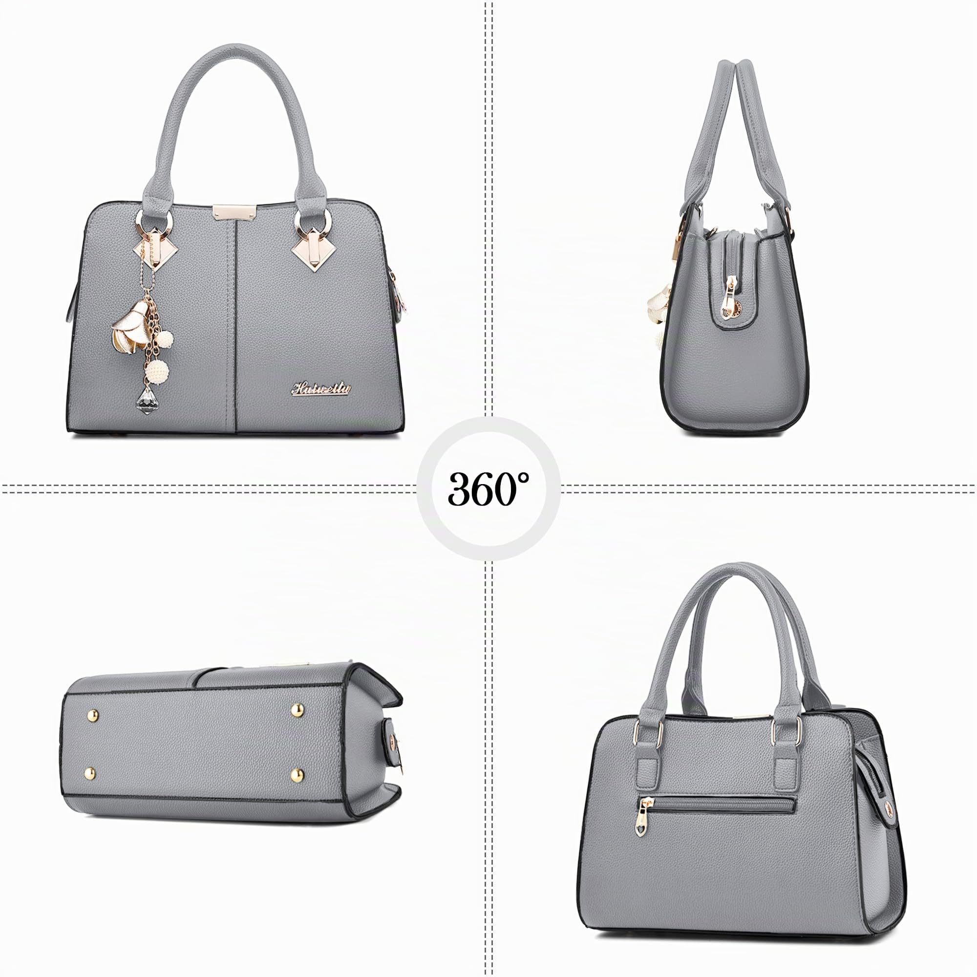 Bolsos para Mujer - Impermeable PU Cuero Múltiples Compartimentos Elegante Colgante Versátil para Trabajo Viajes Shopper Casual Diario Oficina Gris Elefante