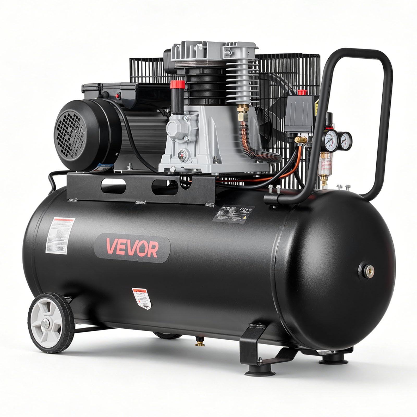 VEVOR Compresseur à Air 100 L Réservoir Compresseur d'Air à Courroie 3 kW pour Réparation Automobile, Gonflage Pneus, Peinture Pistolet, Clouage Bois, 226 L/min à 6,2 bar, Max. 10 bar, Portatif Mobile
