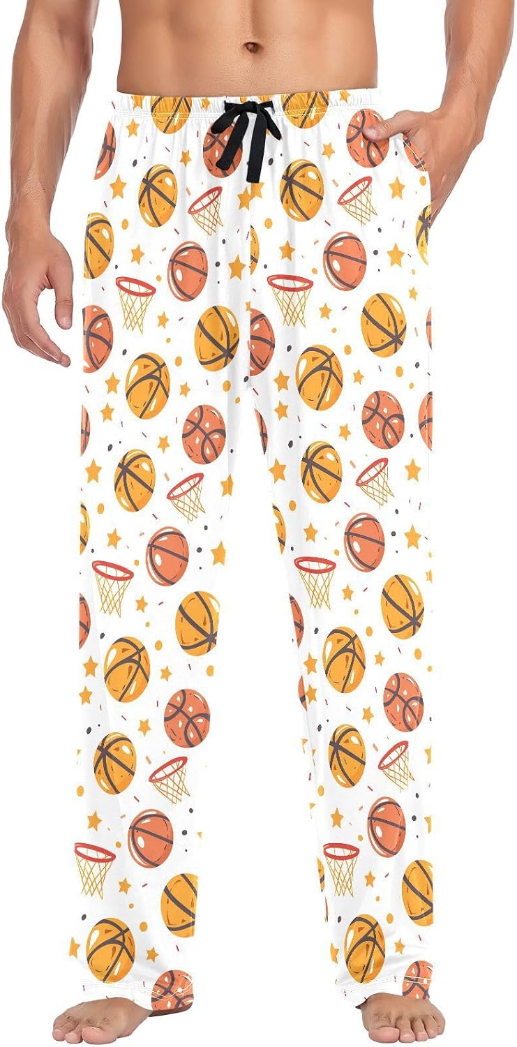 ALAZA Basketball Stars Men's Pajama Pants Men Cotton Pajama Bottoms with Pockets, S