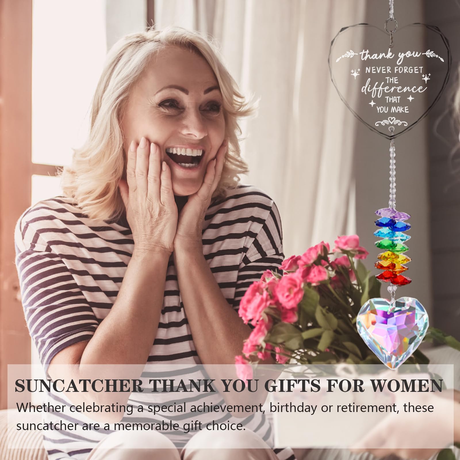 Shrebilo Cadeau De Remerciement Pour Femme, Enseignant, Attrape-soleil En Cristal, à Suspendre à Une Fenêtre, Cadeau De Reconnaissance Pour Enseignant, Attrape-soleil, Arc-en-ciel, Cœur
