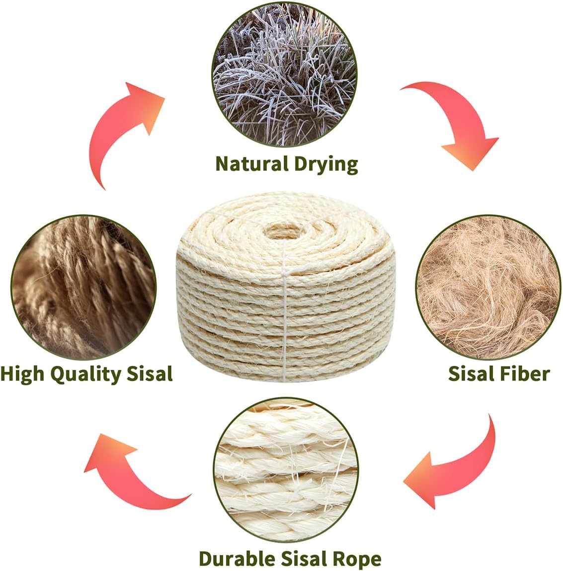 Natural Sisal Rope 1/4 Inch 6mm 164-Feet for Cat Scratching Post Tree Tower Replacement Repair and Replace, DIY Hemp Twine Rope for Cat Scratching Furniture Window Perch and Crafts Gardening