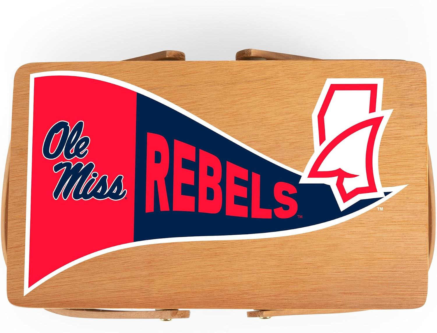 PICNIC TIME NCAA Ole Miss Rebels Poppy Personal Picnic Basket, Insulated Lunch Bag, Retro Lunch Box, (Beige)