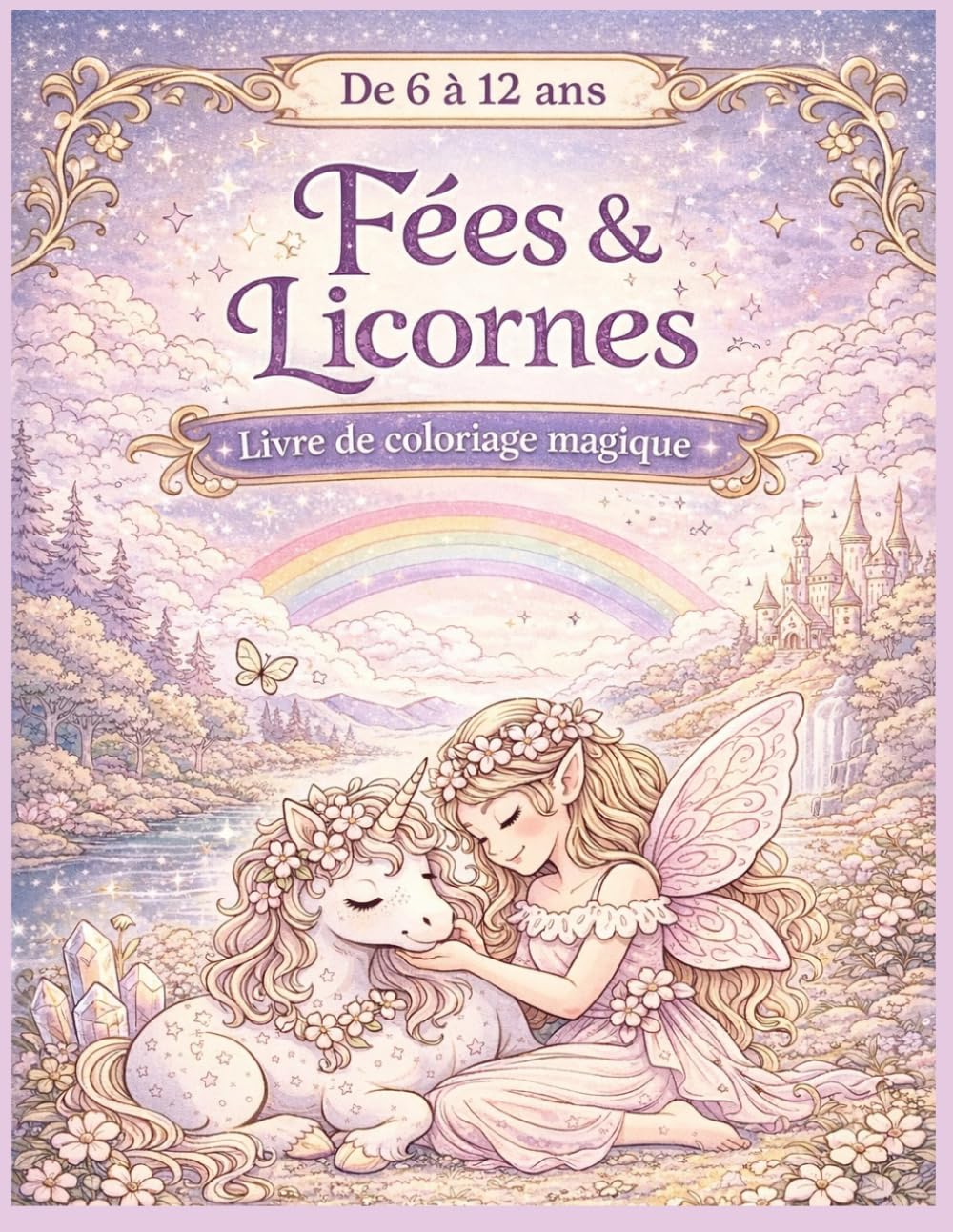 Fées & Licornes Magiques: 30 dessins féériques à colorier - Livre de coloriage pour enfants - Princesses, licornes, châteaux et mondes enchantés - 50 pages à colorier - Idée cadeau fille