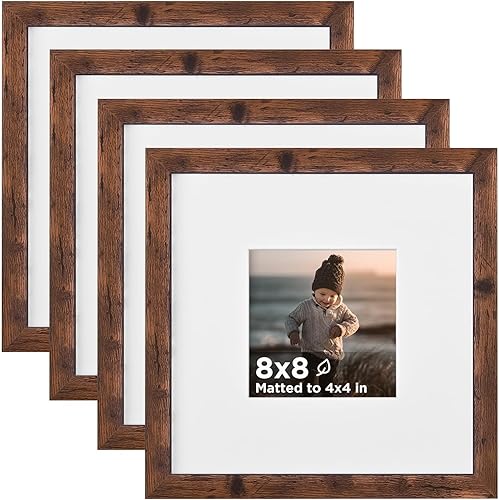 Vista 106 de KINLINK Juego de 4 portarretratos de 12 x 12 pulgadas, cuadrados de madera mate de 8 x 8 pulgadas con plexiglás para 8 x 8 pulgadas con paspartú