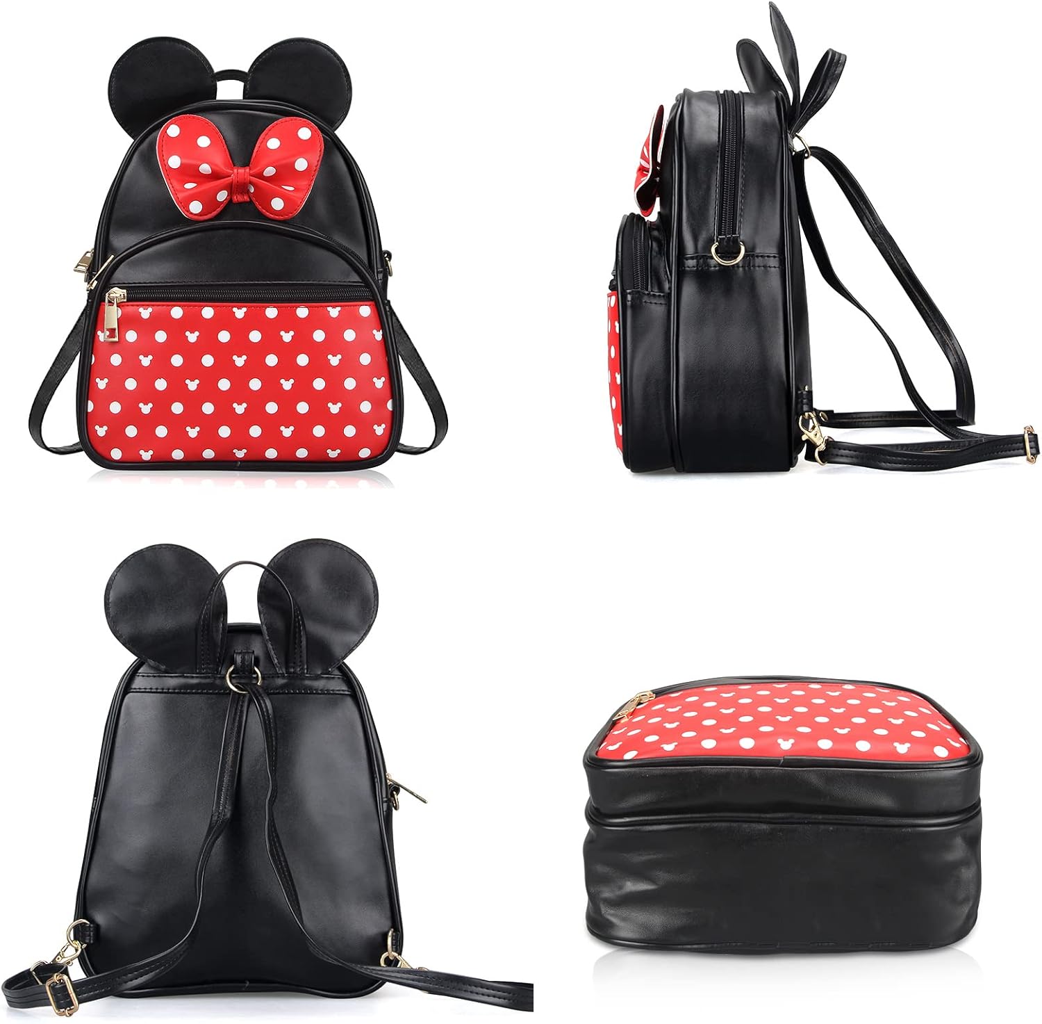 Cute Red Backpack for Girl Bowknot Polka Dot Mini Mouse Leather Backpacks for Toddler Little Girl Backpack Kids Small Travel Backpacks Convertible Shoulder Bag Purse for Children Daypack - Image 6