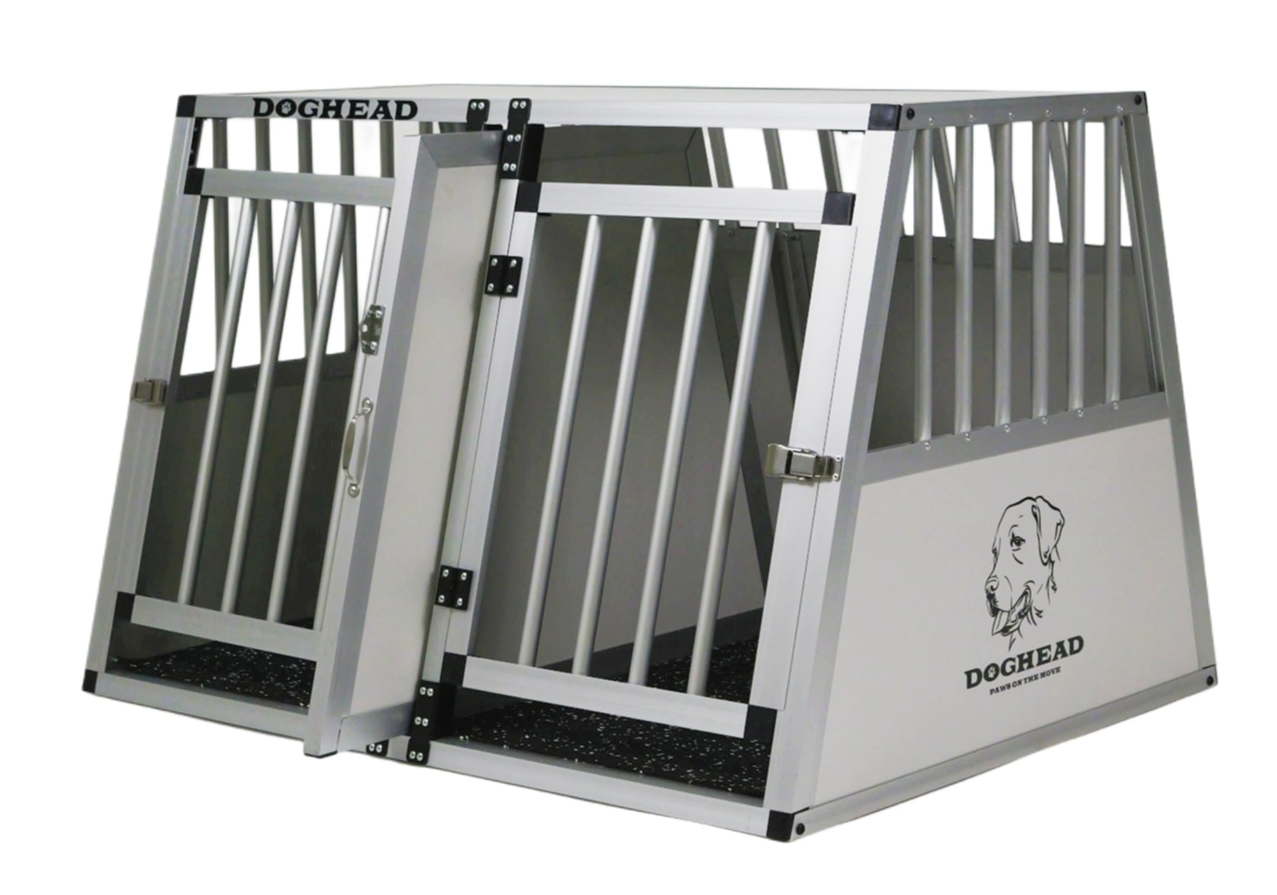 DOGHEAD Hundetransportbox Comfort, Double 95x75x63 cm DG, Schwarz, Aluminium, Beidseitig Abgeschrägt 75°, Trennwand mit Griff, Keine Kombibox