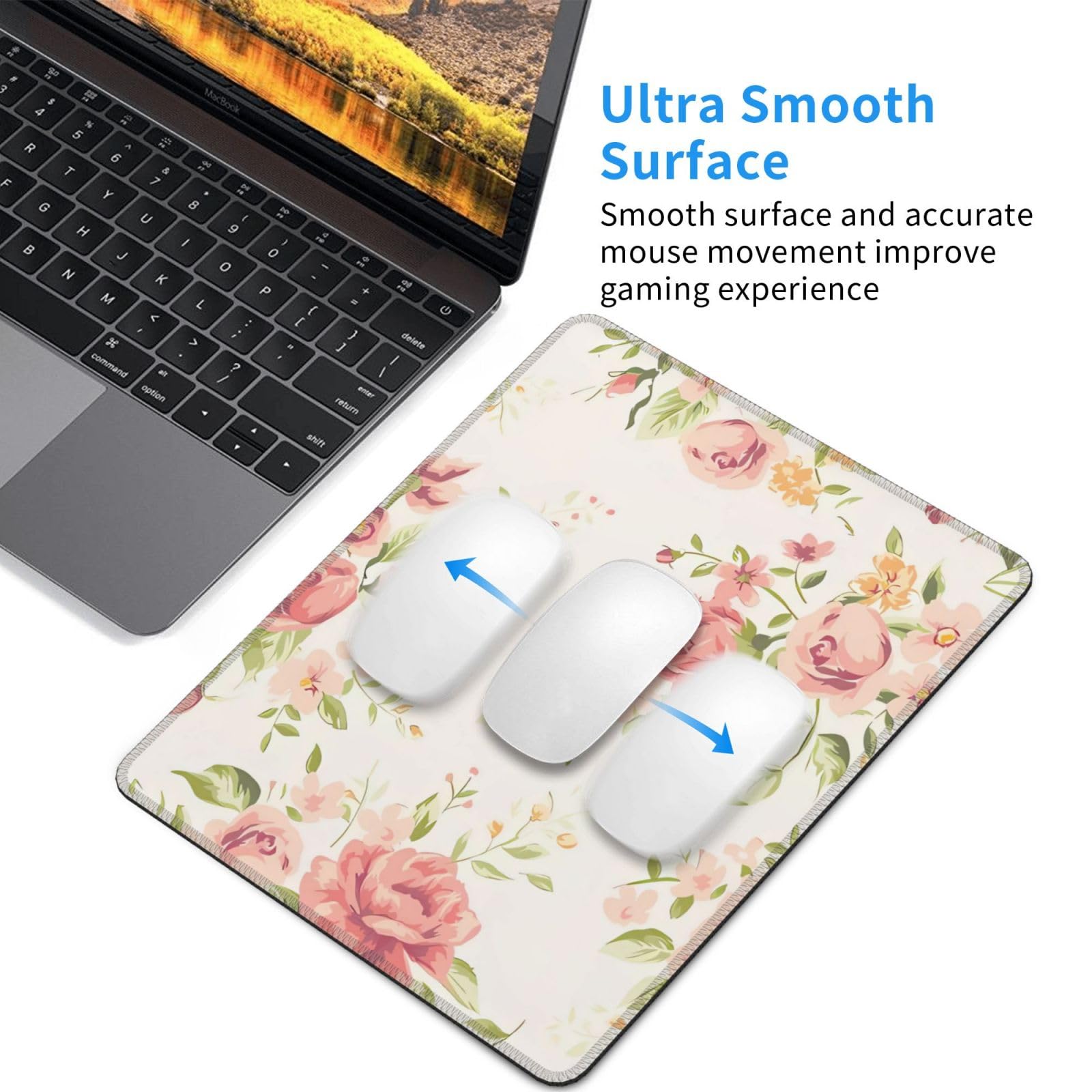 Tappetino Mouse Rosa Con Fiori - Base Antiscivolo Per Ufficio E Gaming 30x25cm