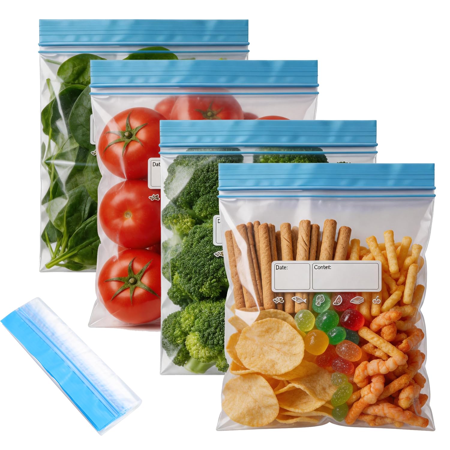 50 Pcs Freezer Bags Zip Lock Bags Sandwich Bags Food Bags Ziplock Bags Food Reusable for Food Fruits Sandwich Meats Vegetables Nuts 18x22cm