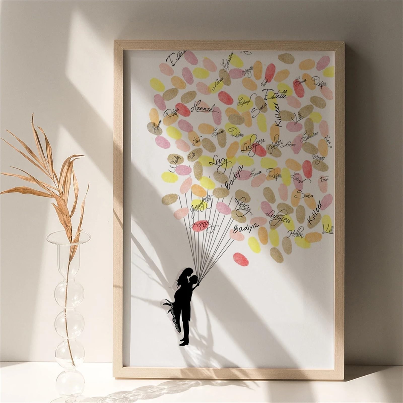 Hochzeit Fingerabdrücke mit Baum Hochzeitsgeschenk Fingerabdruck Baum Malerei Kuss Liebhaber Party Gästebuch Leinwand Dekoration(Color04,60x80cm 24x32inch)