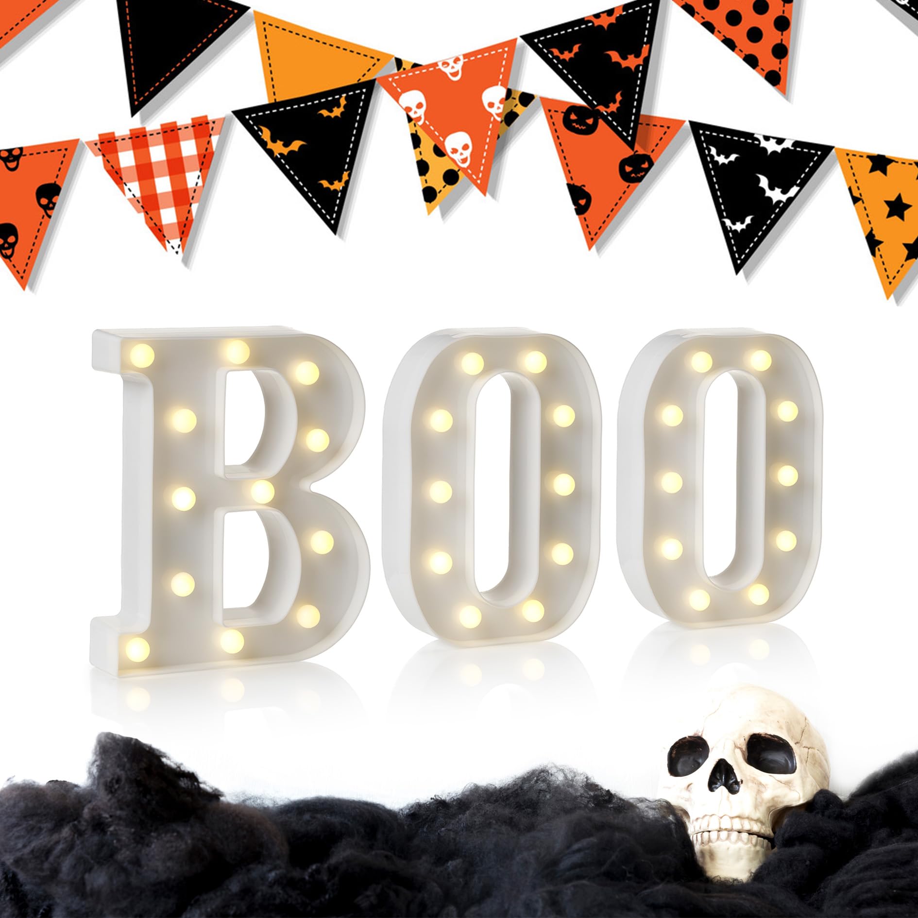 Auraglow Boo Lampada Decorativa A LED Per Halloween – Lettere Luminose Alimentate A Batteria Con Timer 4 Ore, Luce Notturna Ambientale, Acrilico 22 Cm - 2