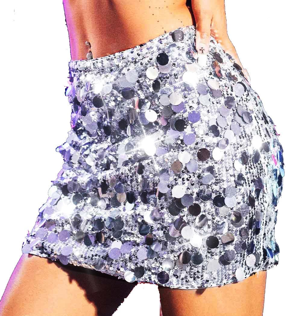 EARENT Sequin Skirt Silver Sparkly Rave Skirts for Women