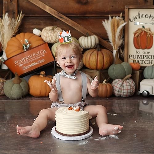 Miniatura 4 de VAVAYAO Corona de primer cumpleaños de calabaza pequeña, corona de primer cumpleaños, corona de cumpleaños de calabaza floral, decoración de primer