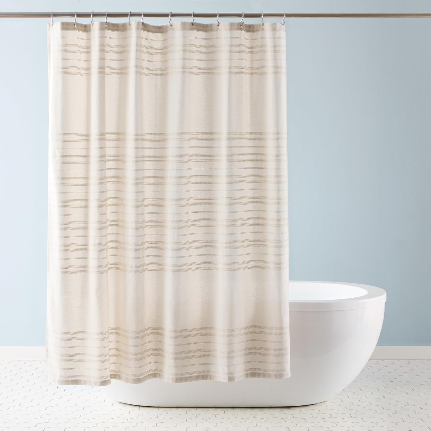 TOWN & COUNTRY EVERYDAY Sophia Textured Solid Cotton-Rich Breathable Fabric Shower Curtain with Reinforced Buttonhole Top Hem, Tan, 70"x72" Tan 70"W x 72"L (Pack of 1)