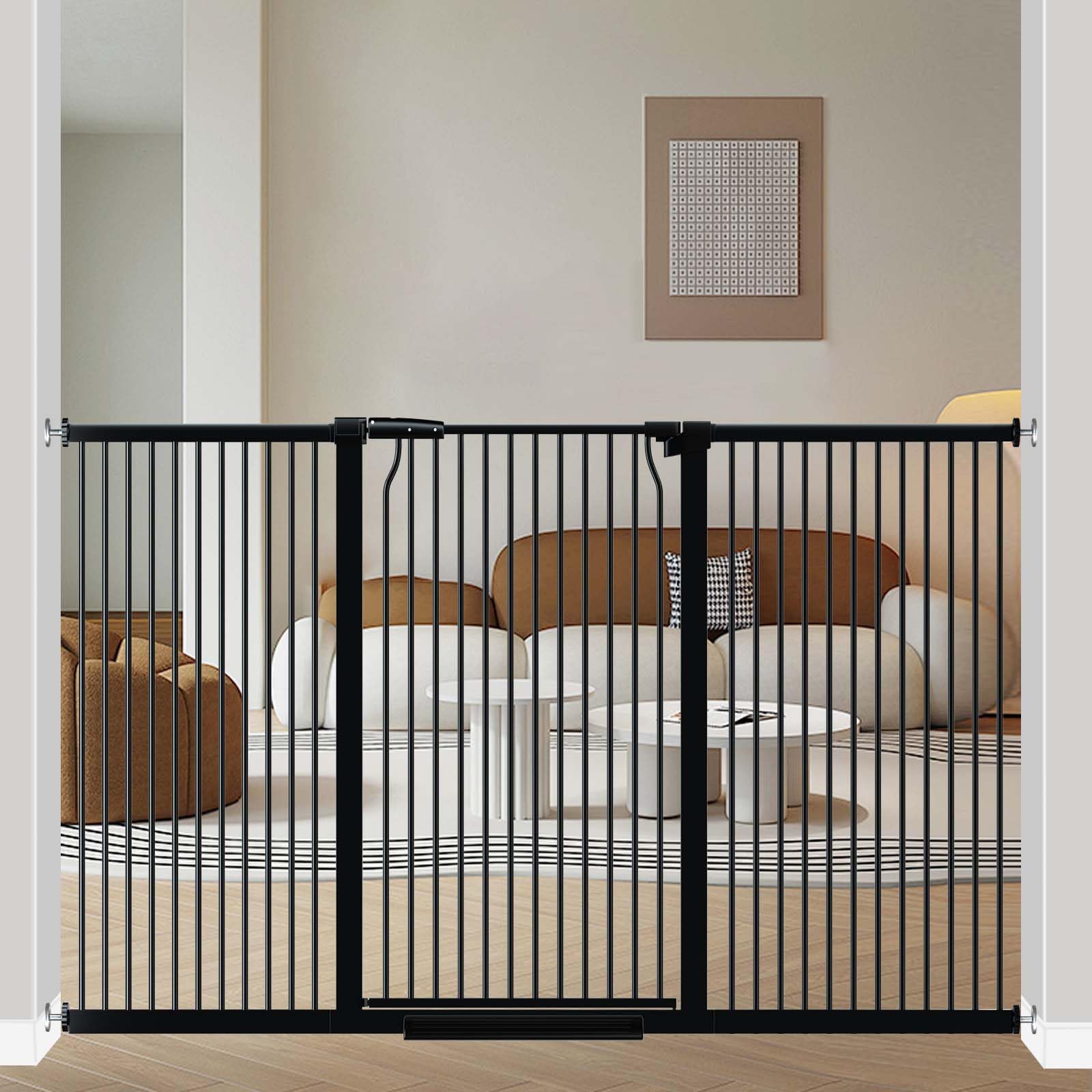 flower frail 40.5" Extra Tall Baby Gate for Doorway, 72.3"-74.1" Extra Wide Long Pet Gate, No Drill Pet Safety Barrier Metal, Pressure Mounted Safety
