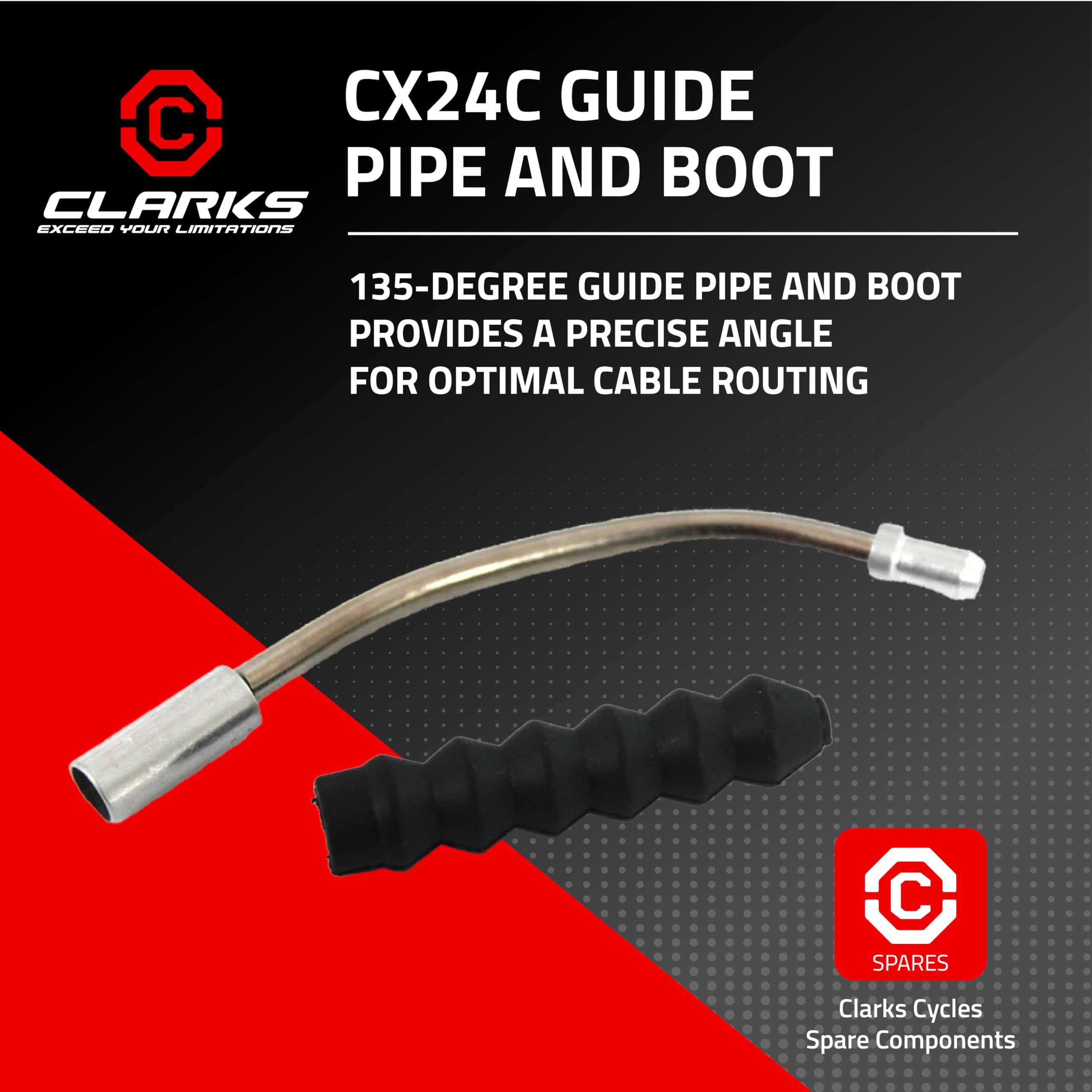 Clarks CX24C Guide Pipe 135 Degree Bend W/Rubber Boot for V-Brake, Silver