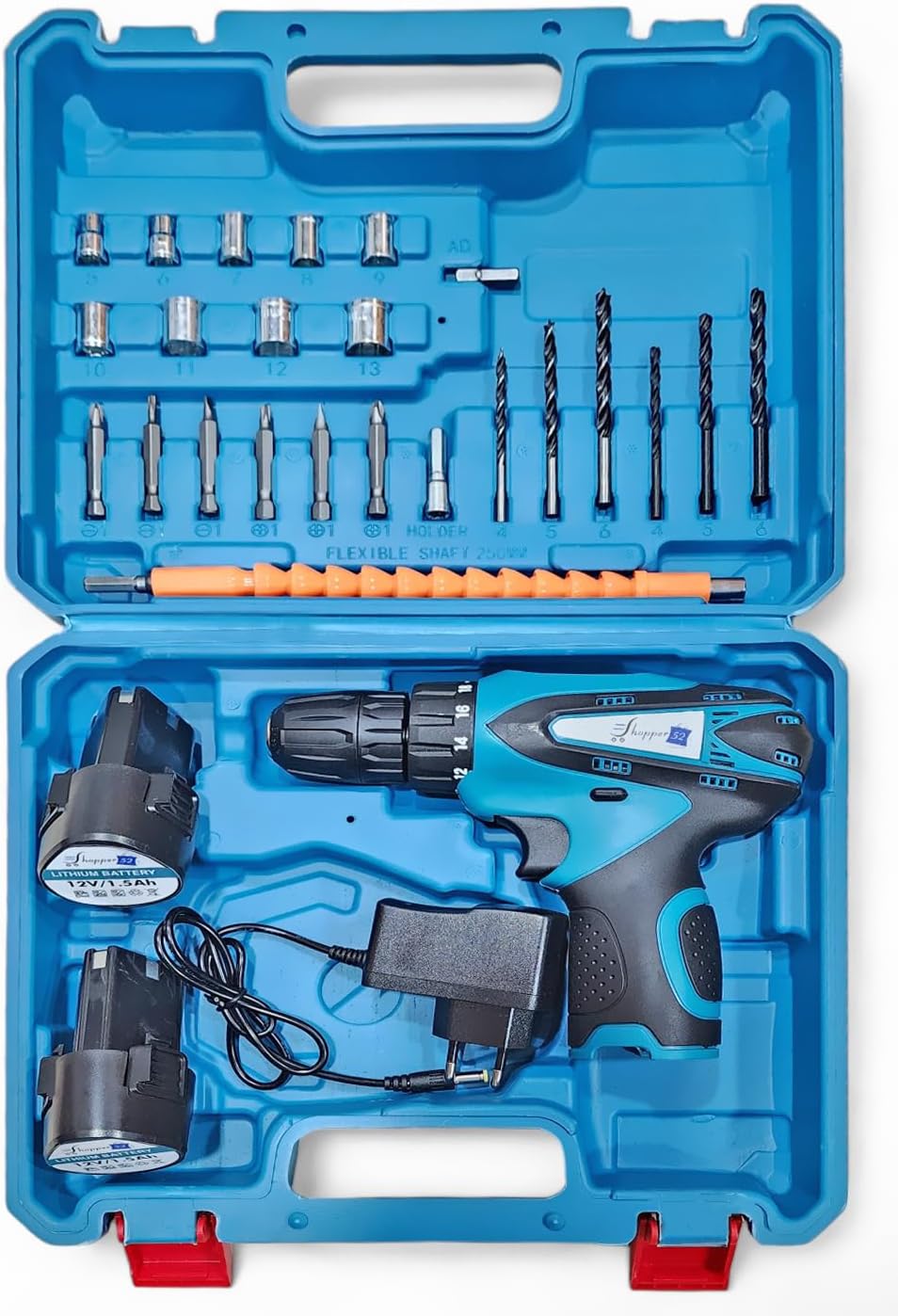 - Shopper52 12V Cordless Drill - Blue | Compact DIY Drill for Wood & Metal | Includes 2 Li-ion Batteries, Keyless Chuck & Multi-Bit Set