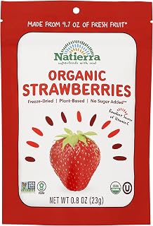 Natierra Organic Freeze-Dried Strawberries 0.8 oz - Pure Snack No Additives, Hydrogenated Fats or Synthetics