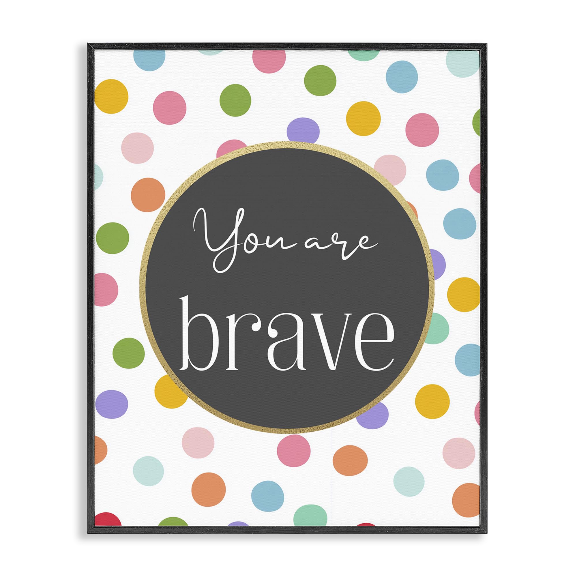 Stupell Industries Midnight Black (Textured) 'You Are Brave Polka Dots'| Framed Giclee Art