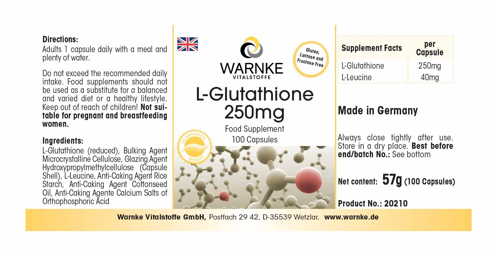 warnke l glutathione 500mg Warnke L-Glutathione 250mg - 100 capsules