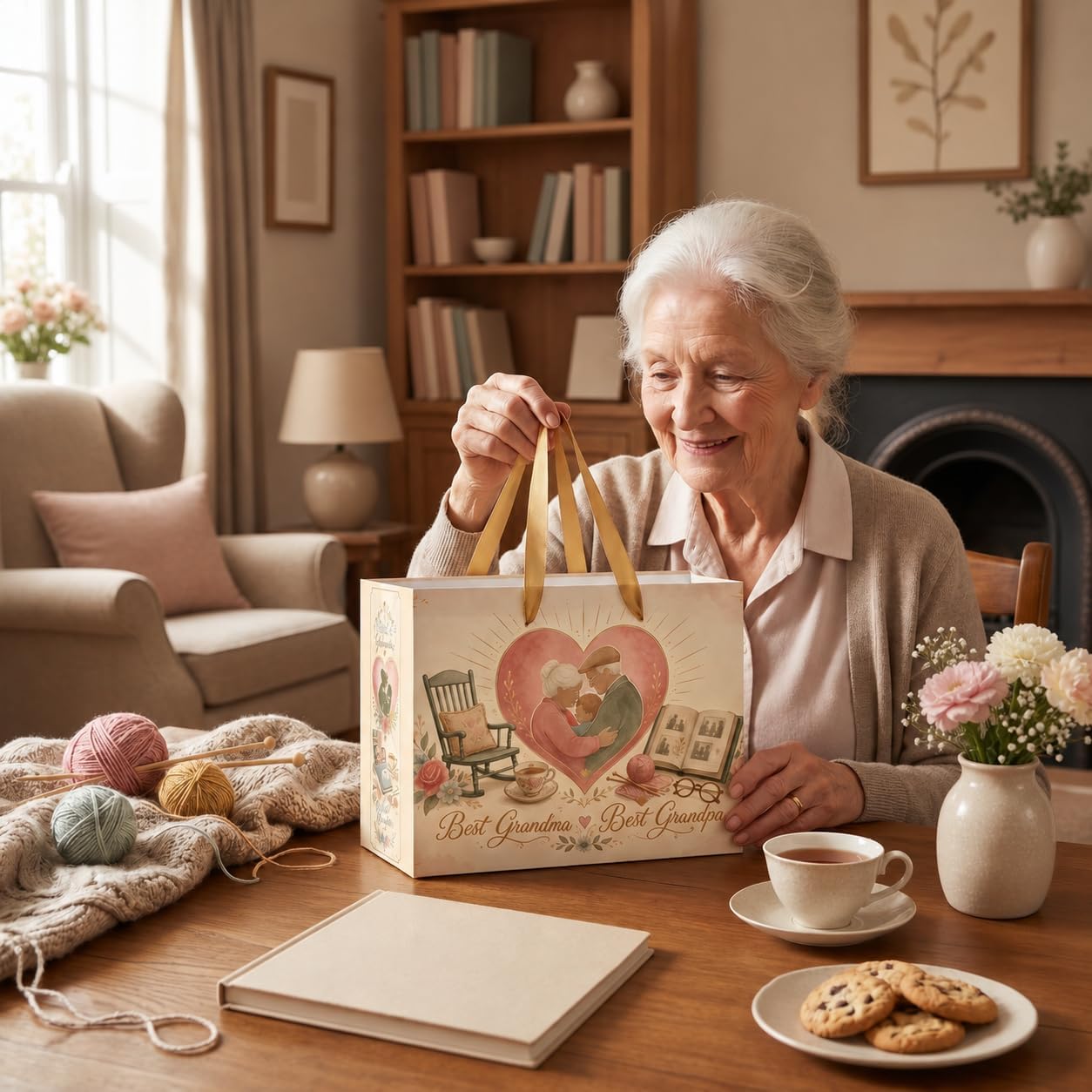 Hkshaoda Grandparents Gift Bag Best Grandma and Grandpa Wrapping Paper Bag with Tissue Paper and Greeting Card Large Floral Family Gifts for Nana Grandparents Day Birthday Anniversary Party Supplies image 5