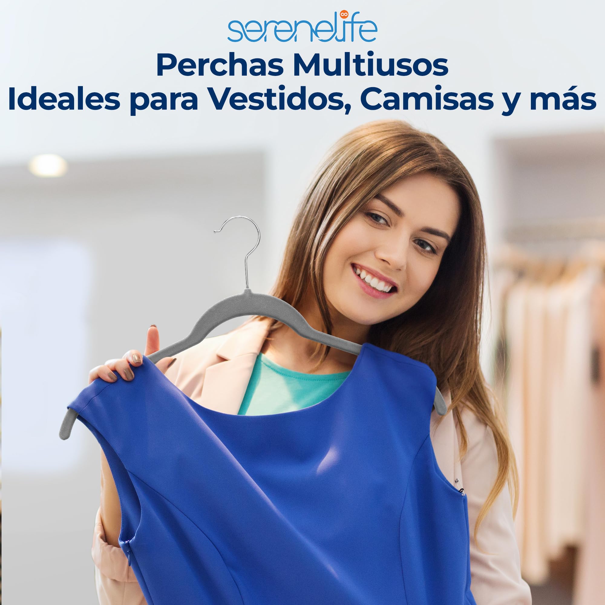 SereneLife Perchas, Ropa, de Terciopelo, Antideslizantes, Finas y Suaves. 50 Piezas, con Gancho Giratorio de 360°