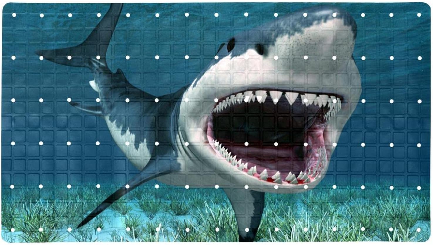 Bathtub Mat Non Slip Baby Bath Mats 3D Shark Attacking Shower Mats for Bathroom Washable Bath Tub Mat with Suction Cups and Drain Holes, 27.9inx15.7in