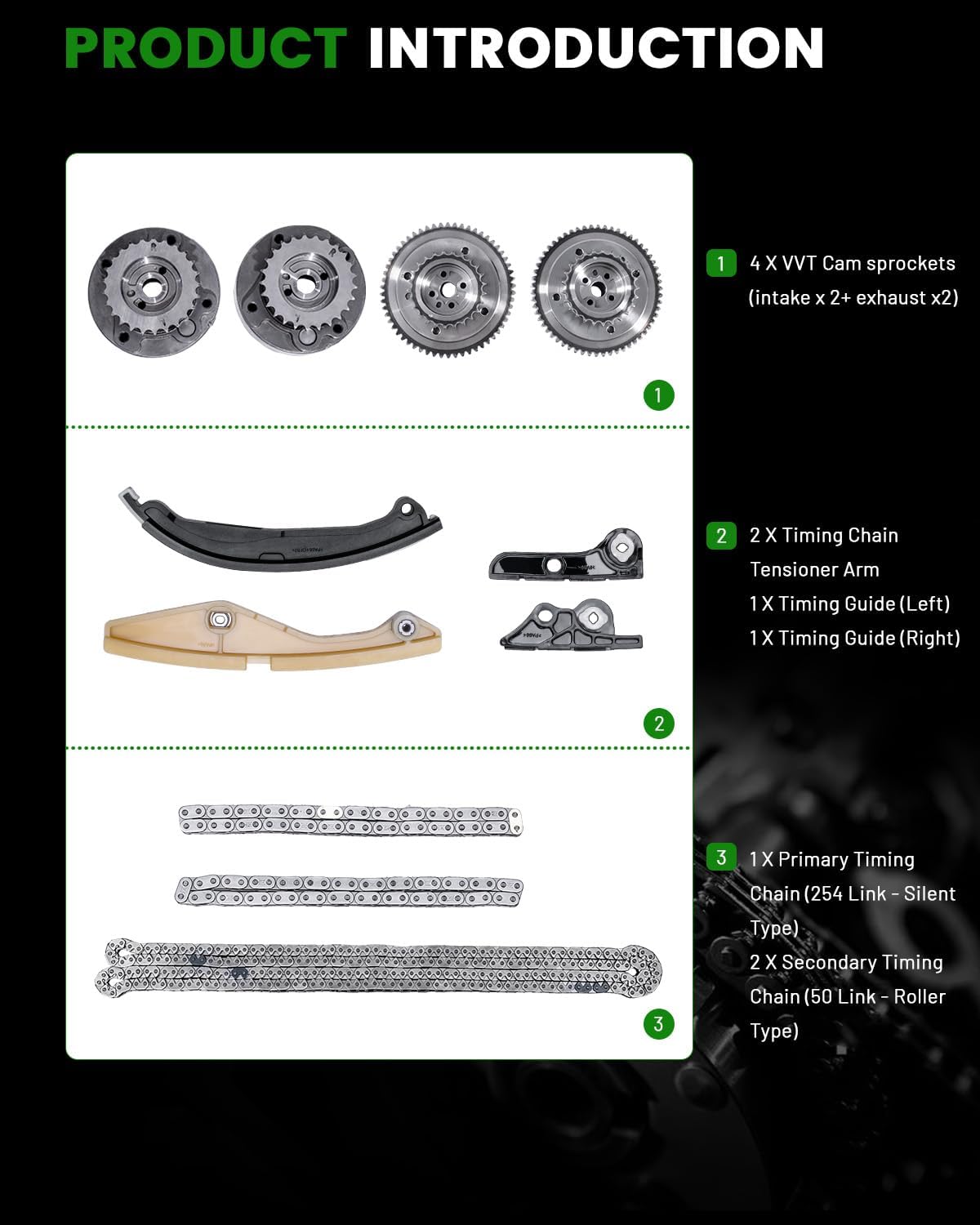 Engine Timing Chain Kit Compatible with Ford F-150 Edge Explorer Expedition Mustang Taurus Transit & Lincoln Mark LT MKX Navigator Nautilus 3.3/3.5/3.7L,Replace # 90738S AT4Z6C525B