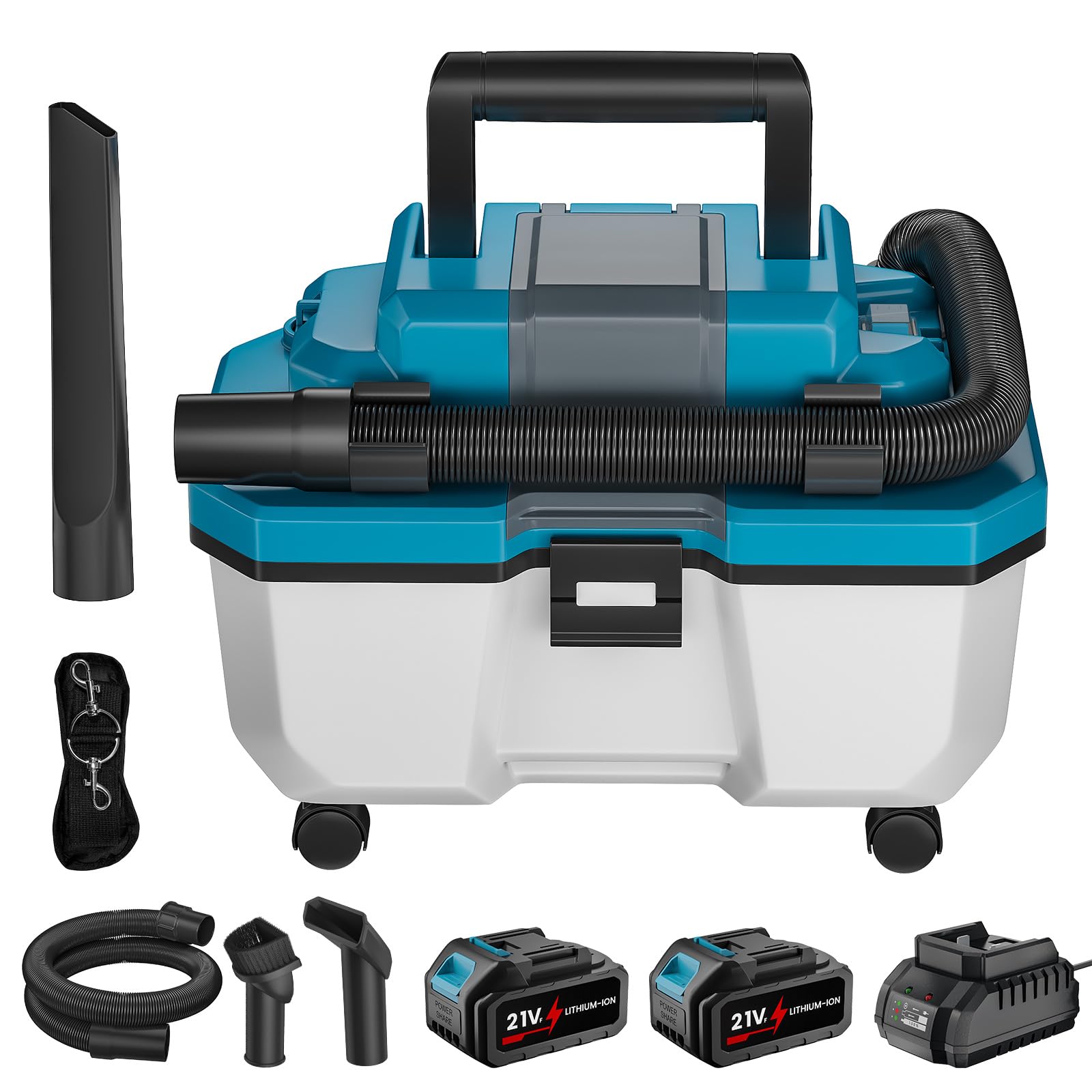Aspirapolvere a batteria per Makita da 18 V, aspirapolvere industriale con filtro HEPA, ugello universale, 15 kpa, 10 l, per casa, garage, auto e officina (batteria 3000 mAh *2)