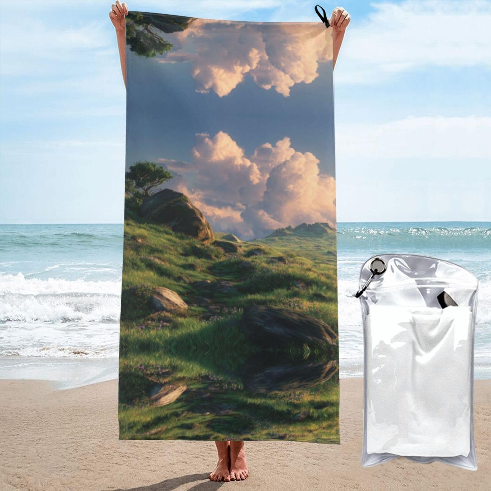 ESNAIUVCD Grassland Scenery Print Beach Towel, Microfibre Sauna Towel, Quick-Drying Fitness Towel, Lightweight And Thin Portable Sauna Towel