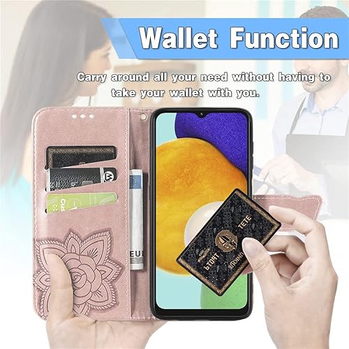 Miniatura 4 de COTDINFOR Funda compatible con Samsung Galaxy A13 con purpurina brillante con tarjetero y soporte de cuero con tapa de mariposa de diamante a prueba
