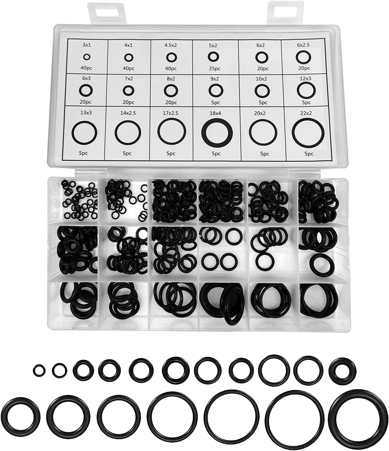 300 PCS Rubber ORing Assortment Kit Set, 18 Sizes Black O
