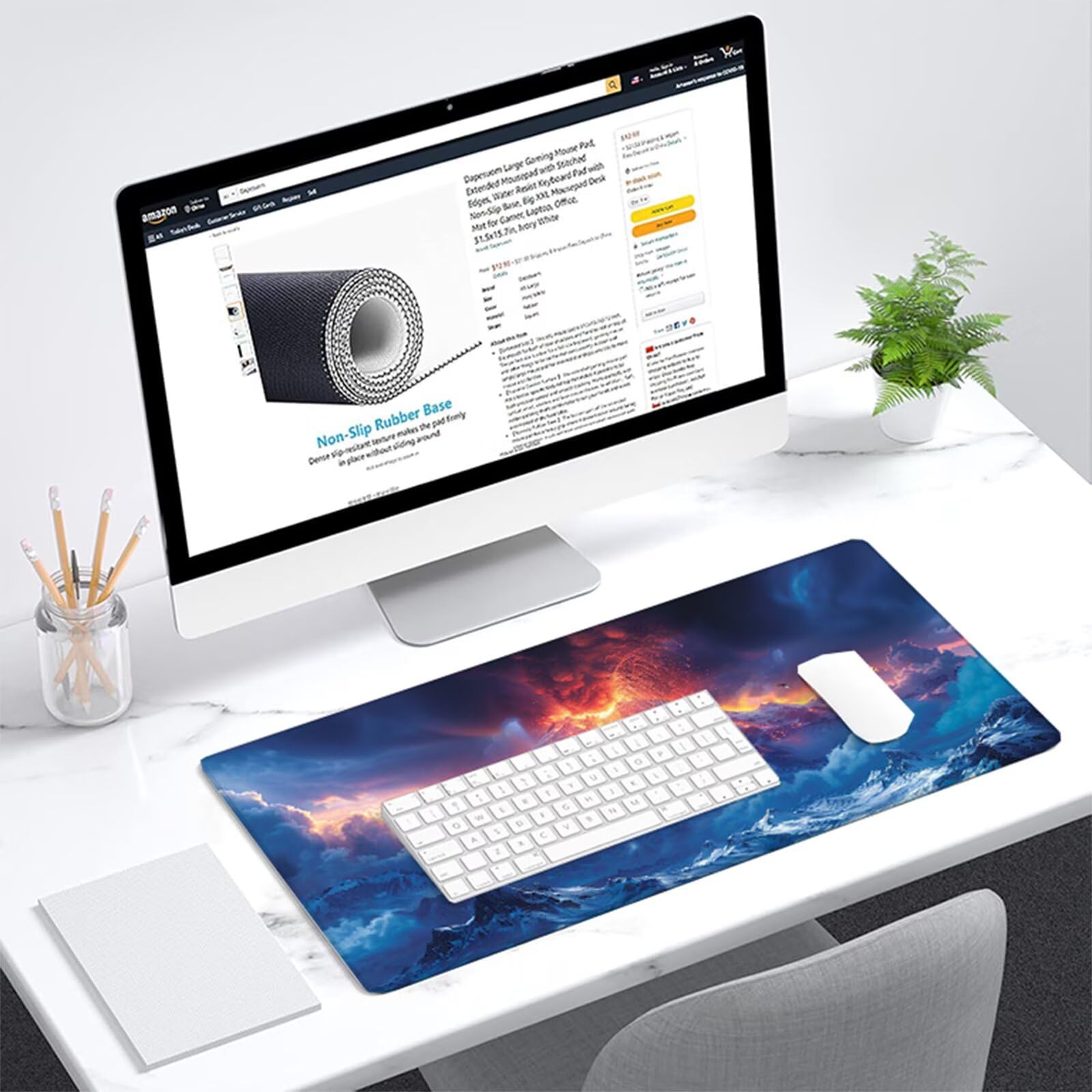 Alfombrilla Ratón Azul Alfombrilla Escritorio Volcán Mouse Pad Gaming Duradera, Mouse Pad Grande Gaming Mejora Precisión y La Velocidad, Antideslizante Desk Mat para PC, Oficina 1600x800x3mm Y2-201