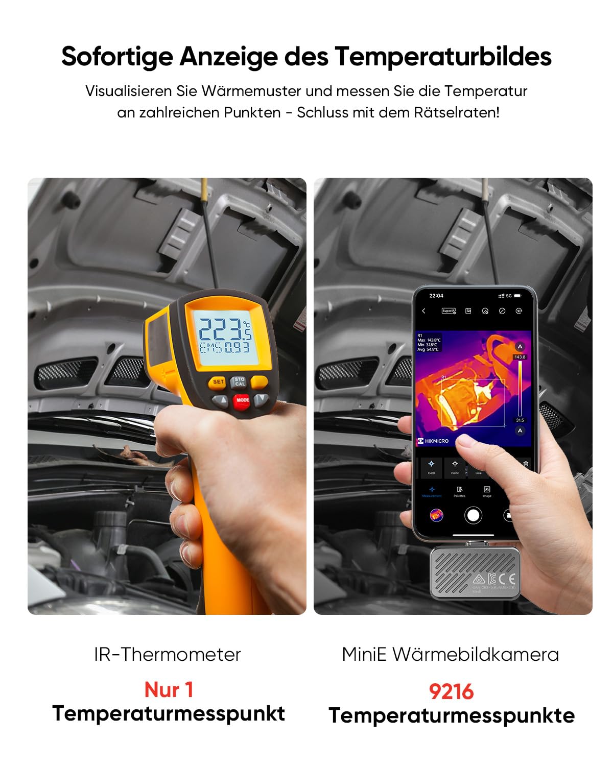 HIKMICRO Minie Wärmebildkamera - iOS/Android, 192×192 SuperIR Bildverbesserung, 25Hz, für Smartphone/Tablet, USB-C/Lightning(unterstützt iPhone 15/16/17) (Mini-E(Kein Zubehör))
