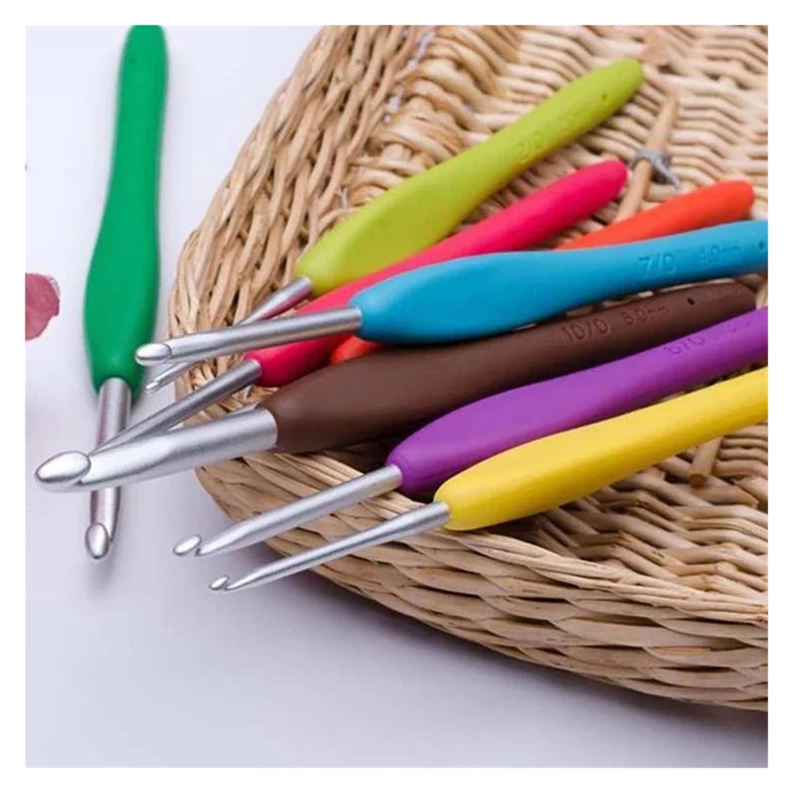 Kit Ganchillo Herramientas de crochet con mango suave de colores, hechas a mano, de silicona, antideslizantes, de aluminio.(1Set 14Pcs)
