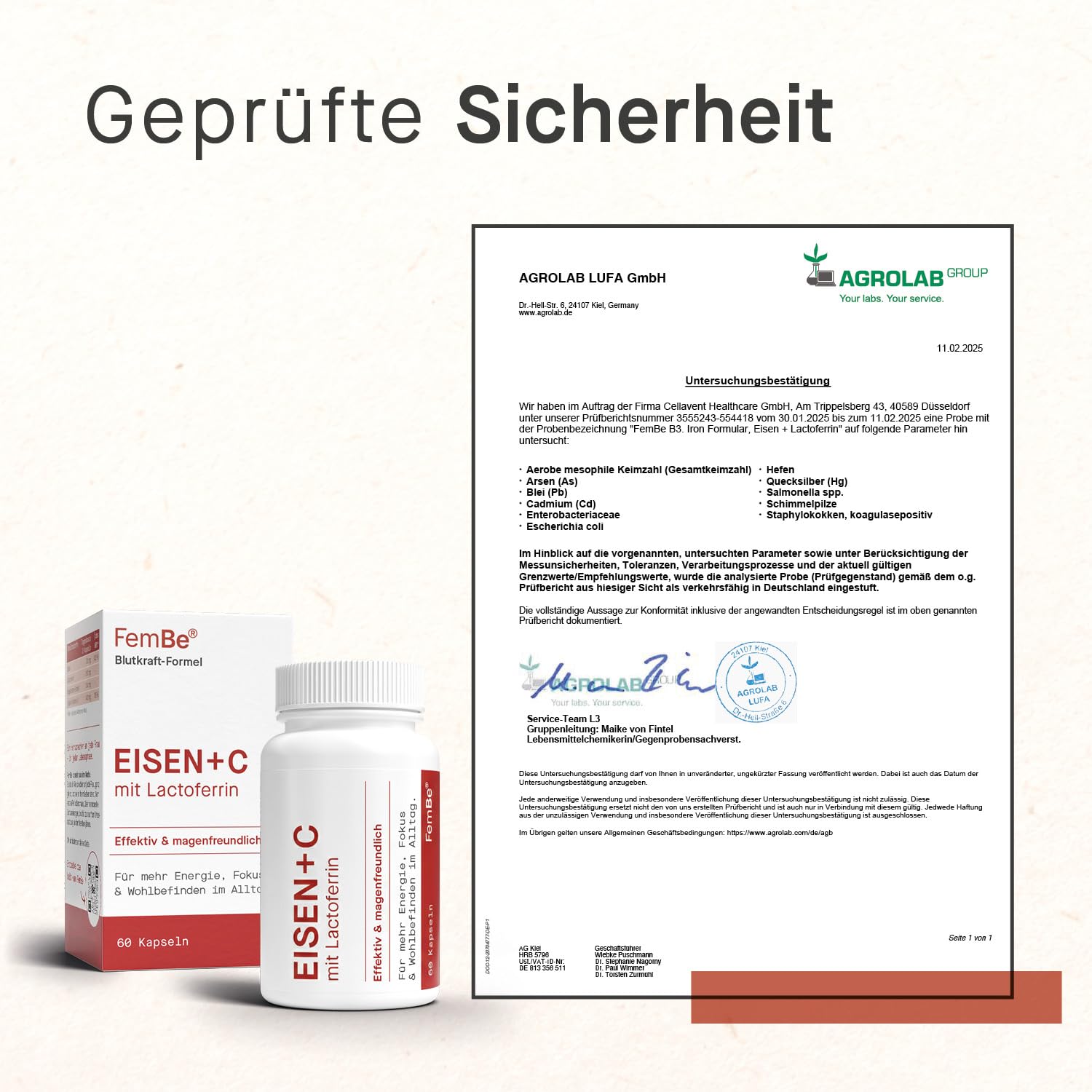 Magenfreundliche Eisentabletten für Frauen mit Lactoferrin & 142 mg Vitamin C – Effektiv & Bioverfügbar – Vegetarisch, ohne Zusätze – Eisen-Bisglycinat & Natürliches Vitamin C – 60 Kapseln