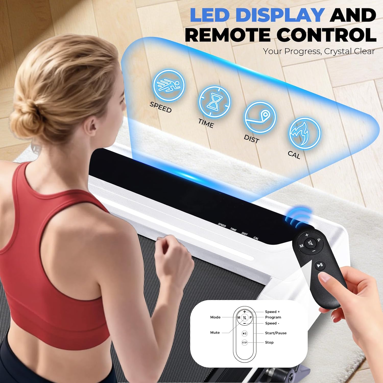 GTPLAYER Walking Pad Treadmill with Adjustable Height Handle Bar, 3HP Quiet Foldable Under Desk Treadmill, Portable Treadmills for Home 350LBS with Remote Control LED Display