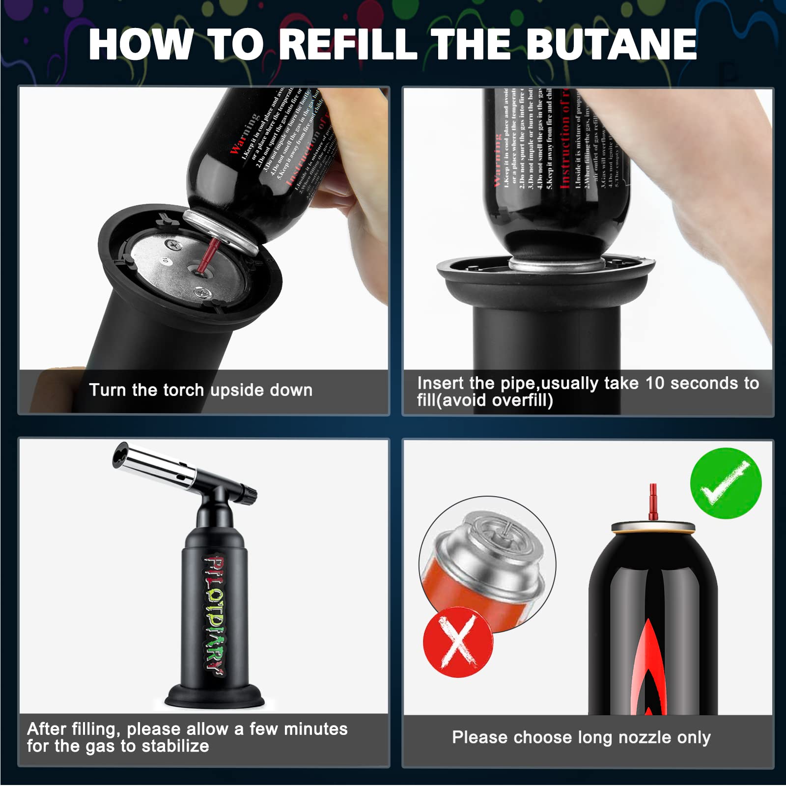 PILOTDIARY Butane Blow Torch, Big Industrial Torch Refillable with Dual