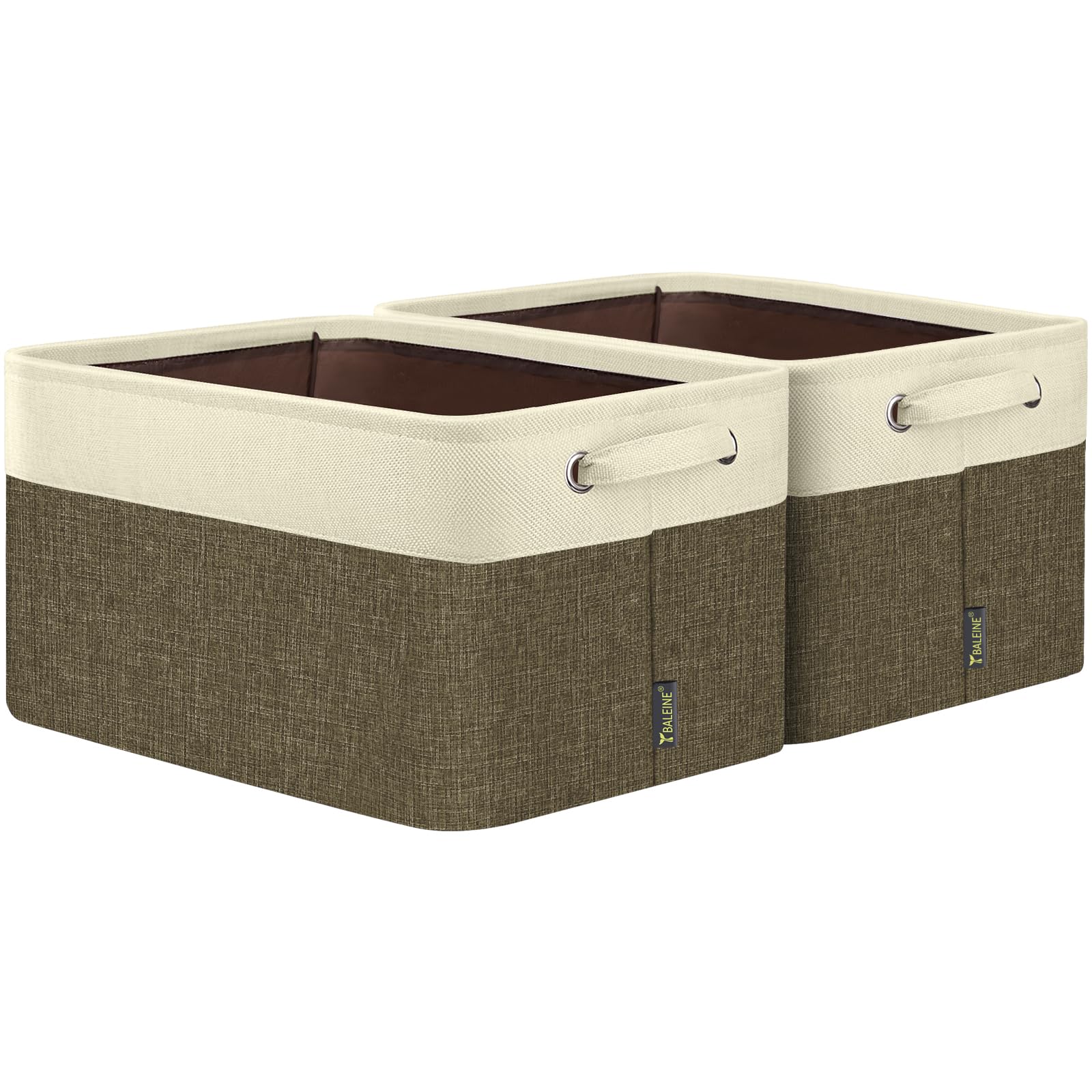 BALEINE 2 Pack Fabric Closet Storage Bins for Shelves, Linen Closet Organizers and Storage, Decorative Baskets for Organizing, Shelf, Clothes, Home, Office (Brown, 15"x11"x9.5")