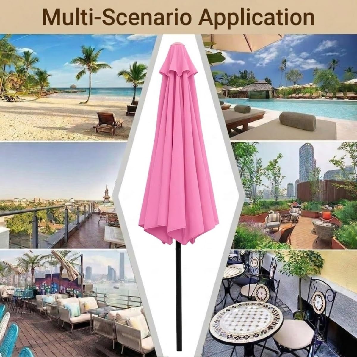 Generico 6/8 Stecche Copertura di Ricambio 2m 2.7m 3.0m 4.0m, Telo di Ricambio Ombrellone Giardino UV30+ Impermeabile, Replacement Parasol Cover per Cortilia Patio Esterno